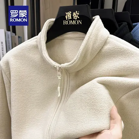 罗蒙男士摇粒绒半高领卫衣2025秋季新款简约拉链设计外套日常上衣商品大图