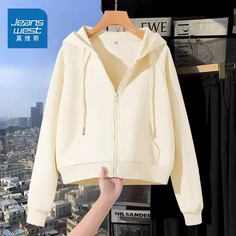 KMV真维斯连帽卫衣女2025新款秋季小个子短款小个子开衫拉链外套商品大图