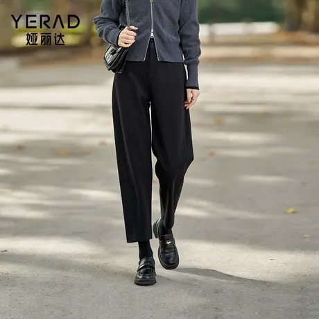 娅丽达仿毛呢镰刀裤女春秋裤子2025新款休闲裤哈伦裤小个子香蕉裤图片