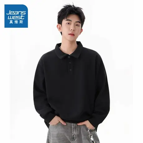 LR真维斯男款潮流翻领半开襟港风卫衣 2025秋季新品男式宽松上衣商品大图