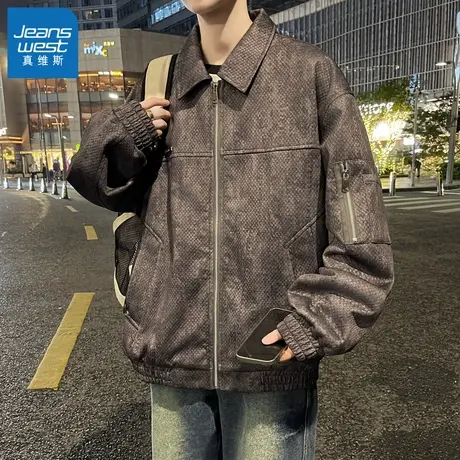 N5真维斯外套男2025新款秋季美式潮牌翻领宽松百搭男士春秋装夹克图片