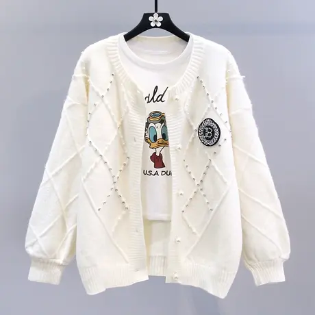 重工钉珠设计感毛衣外套女秋冬2023新款宽松慵懒风中长款针织开衫商品大图