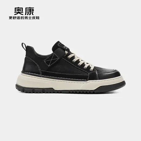 【门店发货】奥康秋季新款系带中高帮真皮复古工装板鞋休闲鞋商品大图