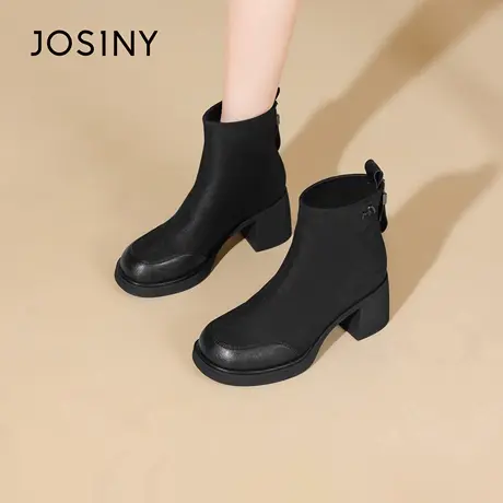 卓诗尼短靴女2025年冬季新款法式粗跟百搭舒适不累脚配裙子时装靴图片