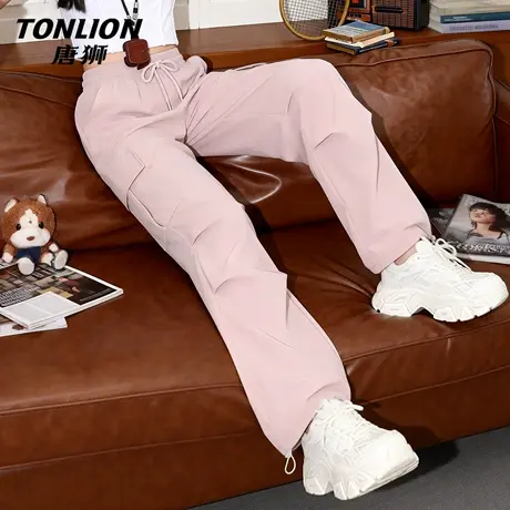 唐狮官方粉色工装裤女款夏2026新款薄款户外运动登山直筒伞兵裤VB图片