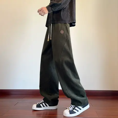 唐狮秋冬季休闲长裤男直筒灯芯绒痞帅显瘦百搭暗绿色潮流TUTA图片