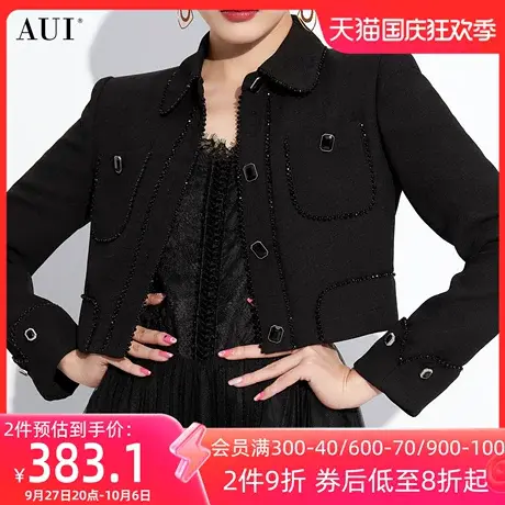 AUI黑色设计感小众小香风短款外套女2023秋季新款高级感长袖上衣商品大图