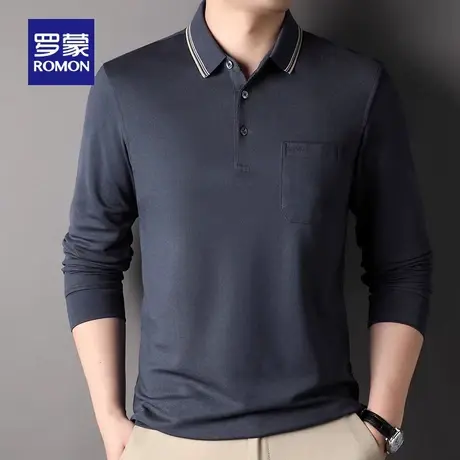 罗蒙男士商务休闲长袖口袋款POLO衫2023秋季新款中老年爸爸装T恤图片