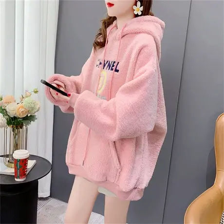 加绒加厚羊羔毛卫衣外套女2022年新款秋冬宽松小个子洋气时尚上衣商品大图