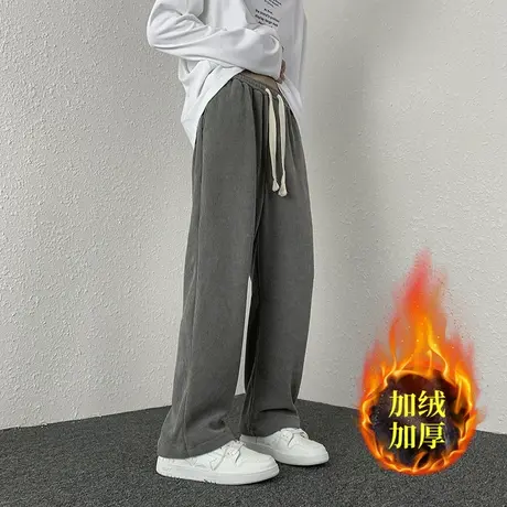 灯芯绒裤子男款垂感直筒裤男士休闲运动裤灰色秋冬季加绒阔腿卫裤商品大图