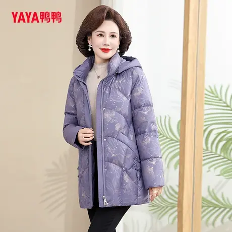 鸭鸭羽绒服女2023年新款中老年女妈妈装中长款连帽保暖外套C图片