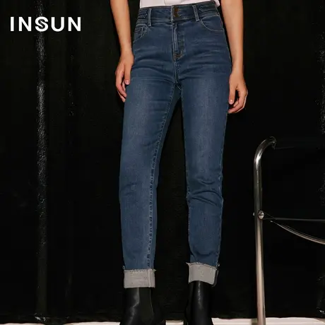 【官方直播】恩裳COVER竹节风格九分直筒脚口翻边发热抗菌烟管裤商品大图