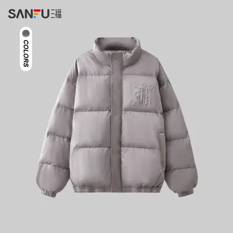 三福2023冬男士洗褪字母钢印麂皮短棉衣 宽松立领外套478015商品大图