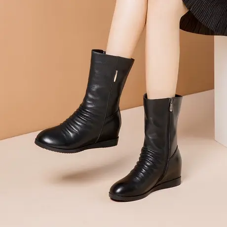 断码清仓捡漏短靴女圆头马丁靴中筒靴平底内增高堆堆靴子休闲女靴商品大图