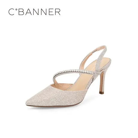 【静音系列】千百度女鞋潮流高跟鞋款细跟后空单鞋女优雅婚鞋凉鞋商品大图