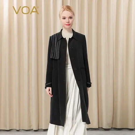 VOA30姆米重磅真丝尖领亮线装饰绑带收腰黑色OL风百搭桑蚕丝外套商品大图