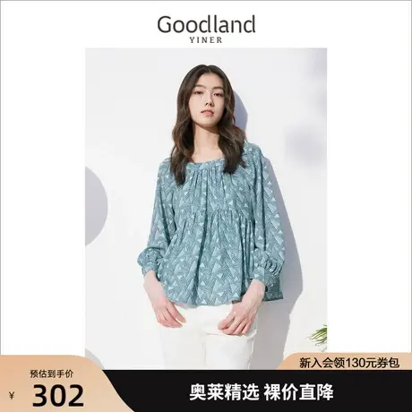 音儿美地女装2022秋季新款泡泡袖上衣设计感印花衬衫商品大图