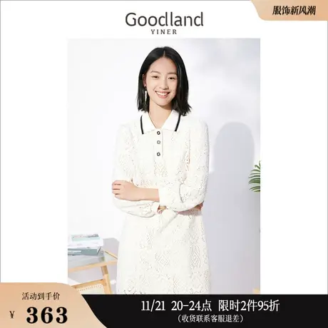Goodland美地女装冬季性感蕾丝镂空长袖衬衫连衣裙图片