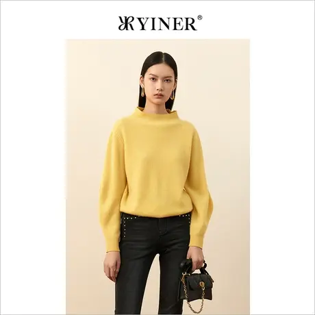 *YINER音儿女装冬季半高圆领羊毛针织衫套头商品大图