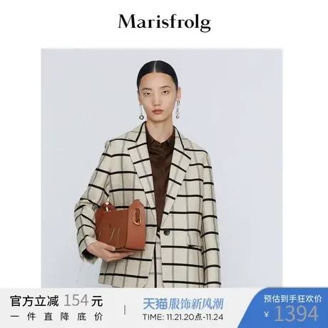 【时尚格纹】玛丝菲尔2022年春季新款杏色棉质西装外套商品大图