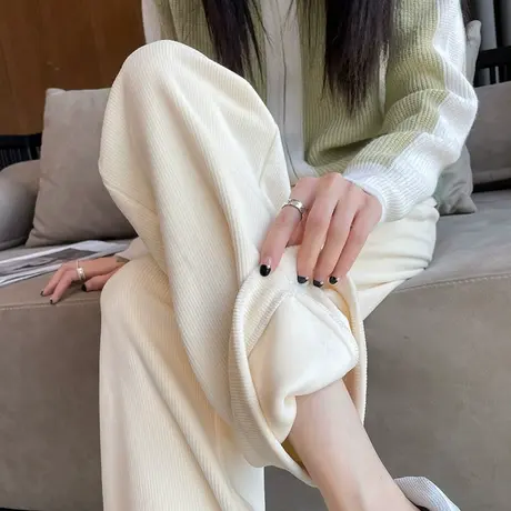 加绒雪尼尔阔腿裤女春秋季2024年高腰显瘦垂感休闲加长灯芯绒裤子商品大图