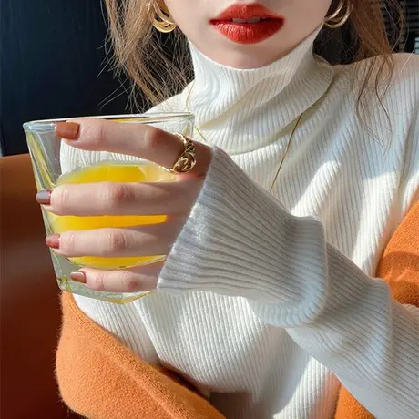 2023年新款秋冬季设计感小众外穿内搭针织打底衫女士堆堆高领毛衣图片