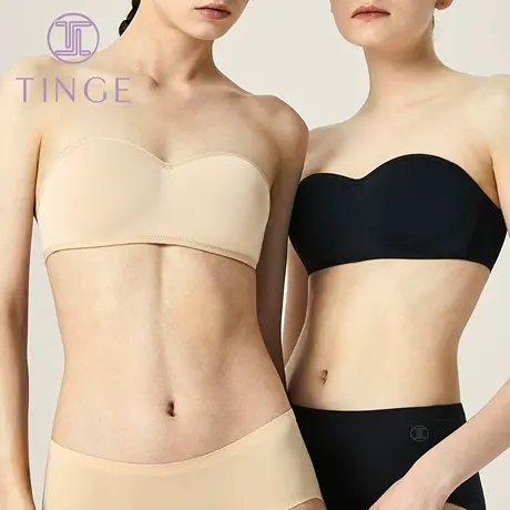 TINGE无肩带内衣女夏季薄款小胸聚拢防滑隐形抹胸文胸无钢圈蕾丝商品大图