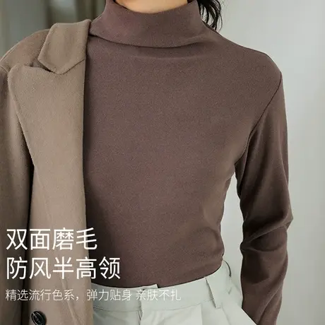 半高领打底衫女春秋冬内搭长袖黑白色加绒加厚德绒上衣2021年新款商品大图