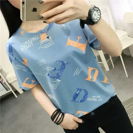 短袖女2023年新款夏装打底衫韩版宽松字母t恤女夏季上衣潮ins半袖商品大图
