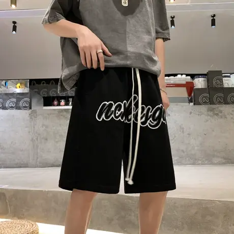 高街美式潮牌刺绣字母休闲运动短裤男嘻哈痞帅宽松五分裤男ins夏图片