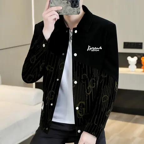 春秋季高级感外套男士休闲痞帅气潮流翻领夹克青年轻熟风拼接上衣商品大图