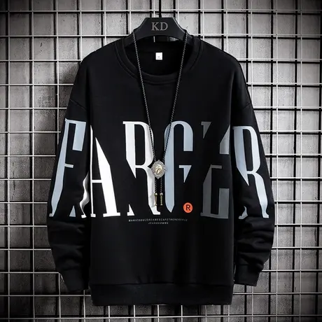 长袖t恤男士上衣服秋冬季帅气潮牌潮打底衫宽松情侣秋装加绒卫衣商品大图