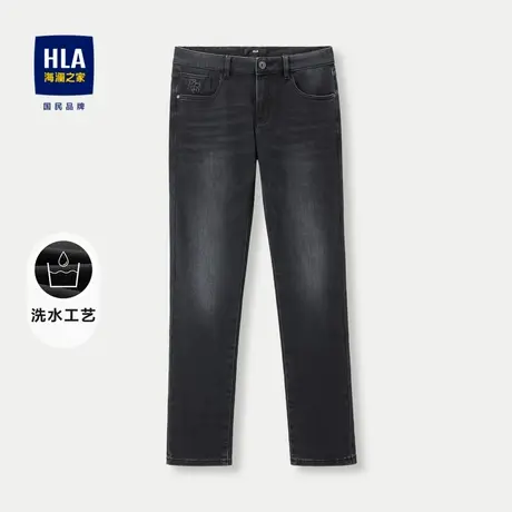 HLA/海澜之家五袋款牛仔裤23秋季新款合体直筒字母刺绣猫须裤子男商品大图