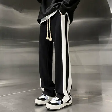 美式潮牌ins裤子男春秋季直筒休闲长裤条纹高街宽松运动阔腿卫裤商品大图