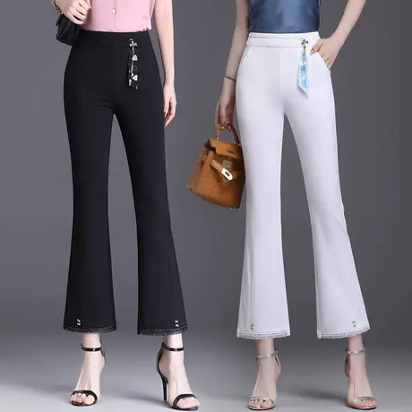 喇叭裤女夏季薄款中年妈妈裤大码胖mm显瘦高腰休闲裤女士微喇裤子商品大图