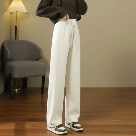 时尚气质休闲裤2023年冬季新款女百搭高腰加绒厚款直筒显瘦长裤商品大图