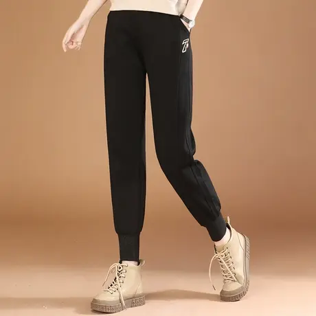 韩潮袭人松紧腰黑色刺绣休闲长裤女2023秋季新品宽松百搭运动卫裤商品大图