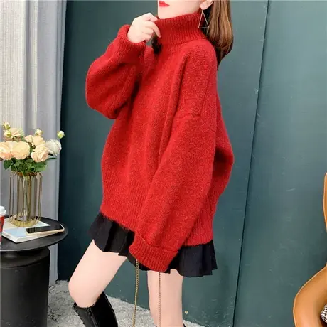 日系加厚高领内搭针织衫2021年秋冬新款慵懒风宽松百搭打底毛衣女商品大图