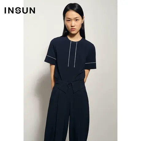 INSUN恩裳夏季圆领线条点缀丝滑衬衫图片