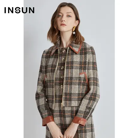 恩裳冬季条纹宽松粗花呢外套商品大图