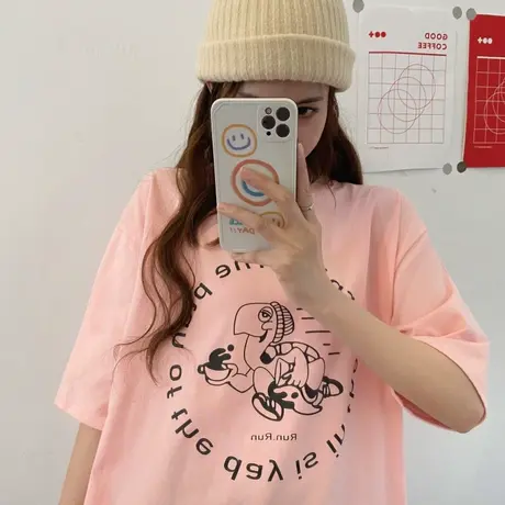 纯棉短袖t恤女2021新款夏季宽松韩版ins设计感小众chic港味上衣服商品大图