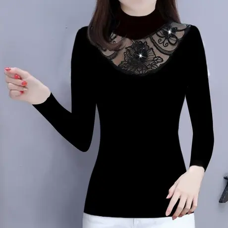 春装洋气蕾丝打底衫女士春秋2023年新款内搭大码妈妈薄款小衫图片