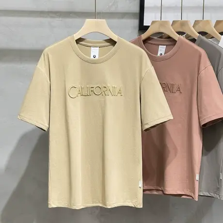 美式休闲冰爽棉T恤男款短袖夏季高街潮牌潮流2023刺绣白色半袖T恤商品大图