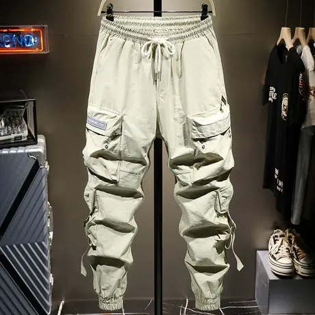 夏季薄款国潮牌机能风工装裤男ins宽松嘻哈休闲高街潮流束脚裤子图片