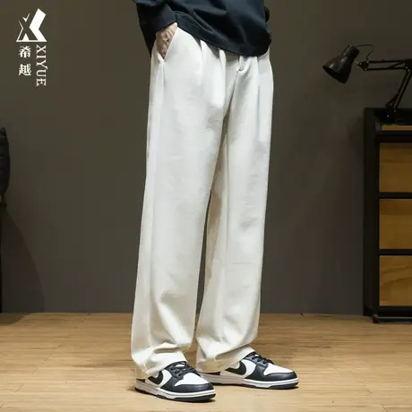 针织细条纹垂感休闲长裤男春秋高级感宽松大码男士加厚直筒小西裤商品大图