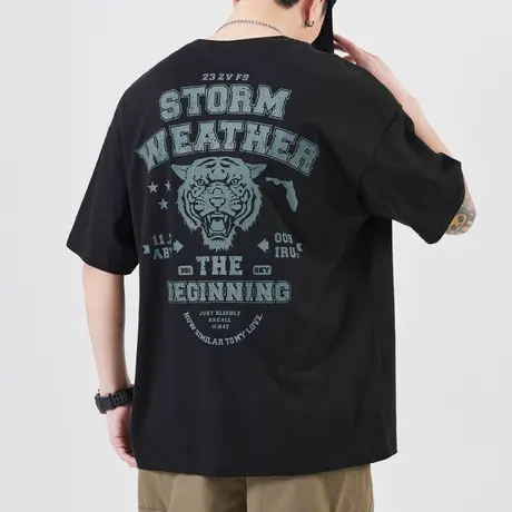 夏季纯棉圆领印花短袖T恤老虎头夏天男装情侣装全棉衣服潮牌夏款商品大图