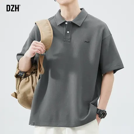 男士美式短袖t恤男polo衫夏季上衣2025新款宽松五分袖衣服体恤衫商品大图