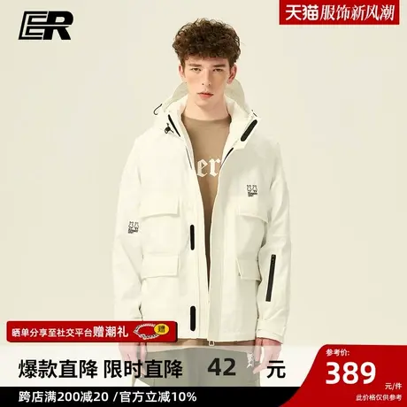 er 字母笑脸工装外套男秋冬季ins潮牌宽松情侣连帽夹克休闲商品大图