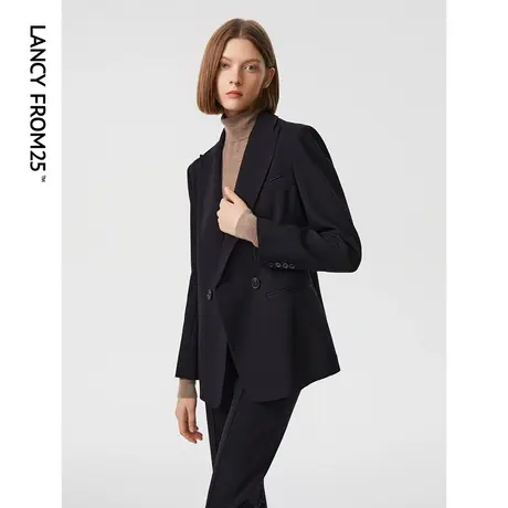 朗姿法式纯羊毛通勤职业西服外套新款黑色短款西装正装女高级感商品大图