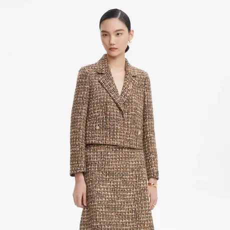 LANCY/朗姿2023新款翻领短外套女高级感显瘦通勤西装式上衣奥莱图片